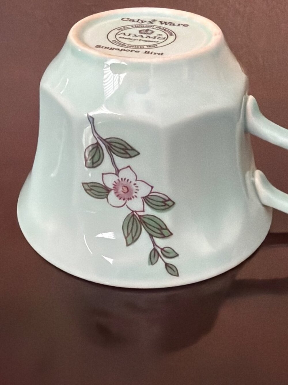 Vintage Adams Calyx Ware Singapore Bird Ironstone Teacups Aqua England Set of 2 - Picture 11 of 12